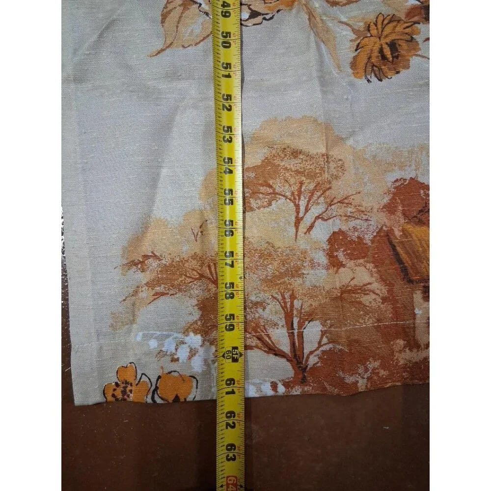 Two Vintage Autumn Landscape Curtain Panels With Cottage & Horse-Drawn Carriage